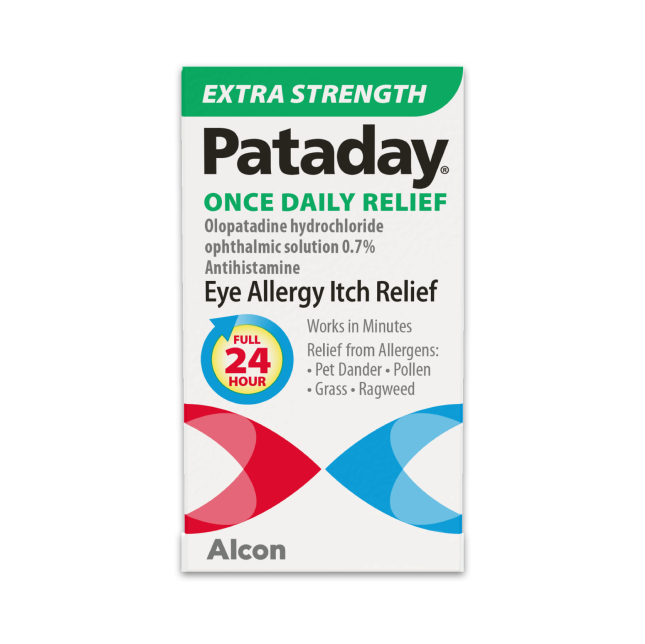 product box for Pataday Eye Allergy Itch Relief Eye Drops  in Once Daily Relief Extra Stregnth